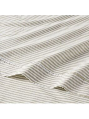 KING Organic Percale Cotton ~ Green & White Striped Sheet Set ~ 250TC